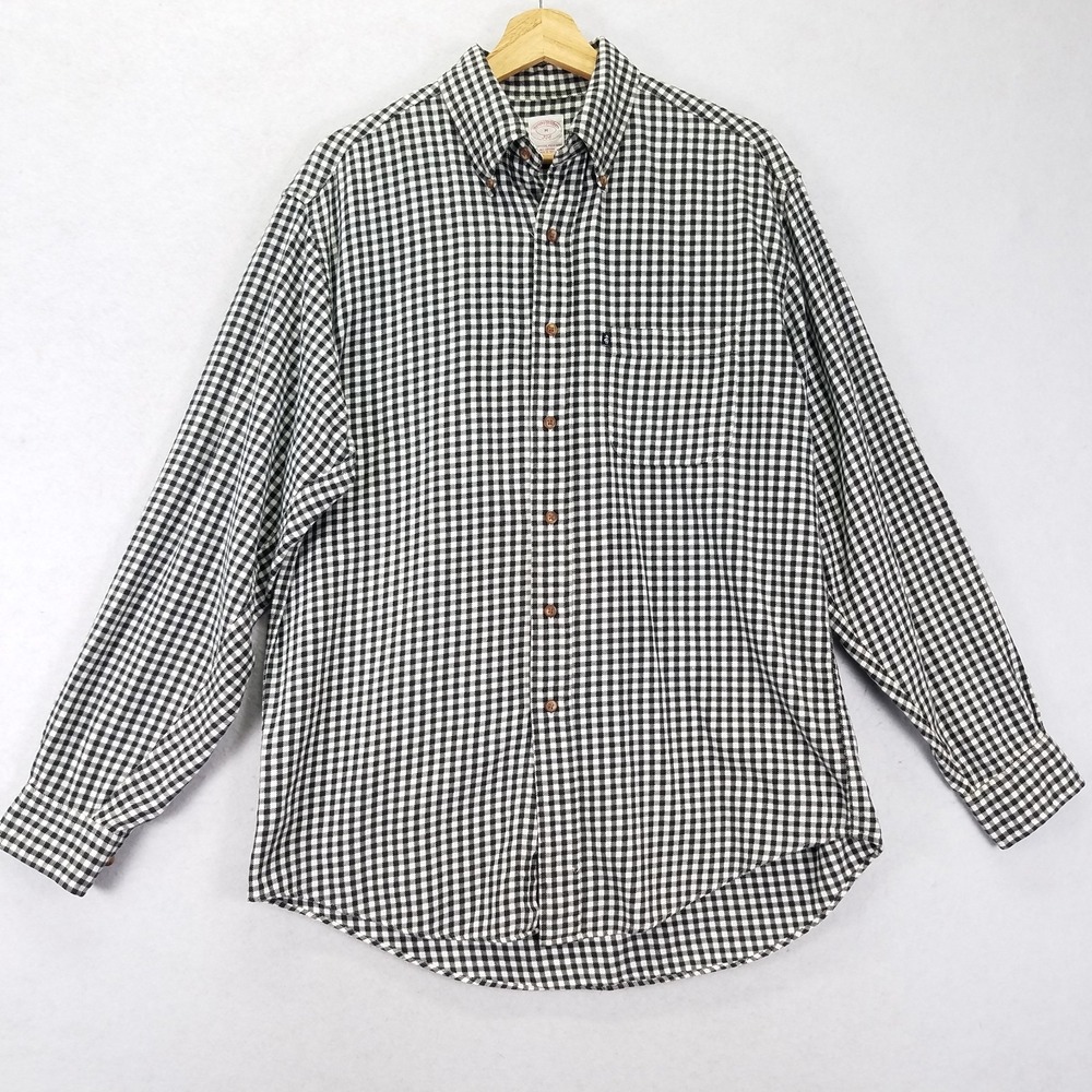 Brooks Brothers 346 Men's Soft Flannel Shirt M Black White Gingham Check